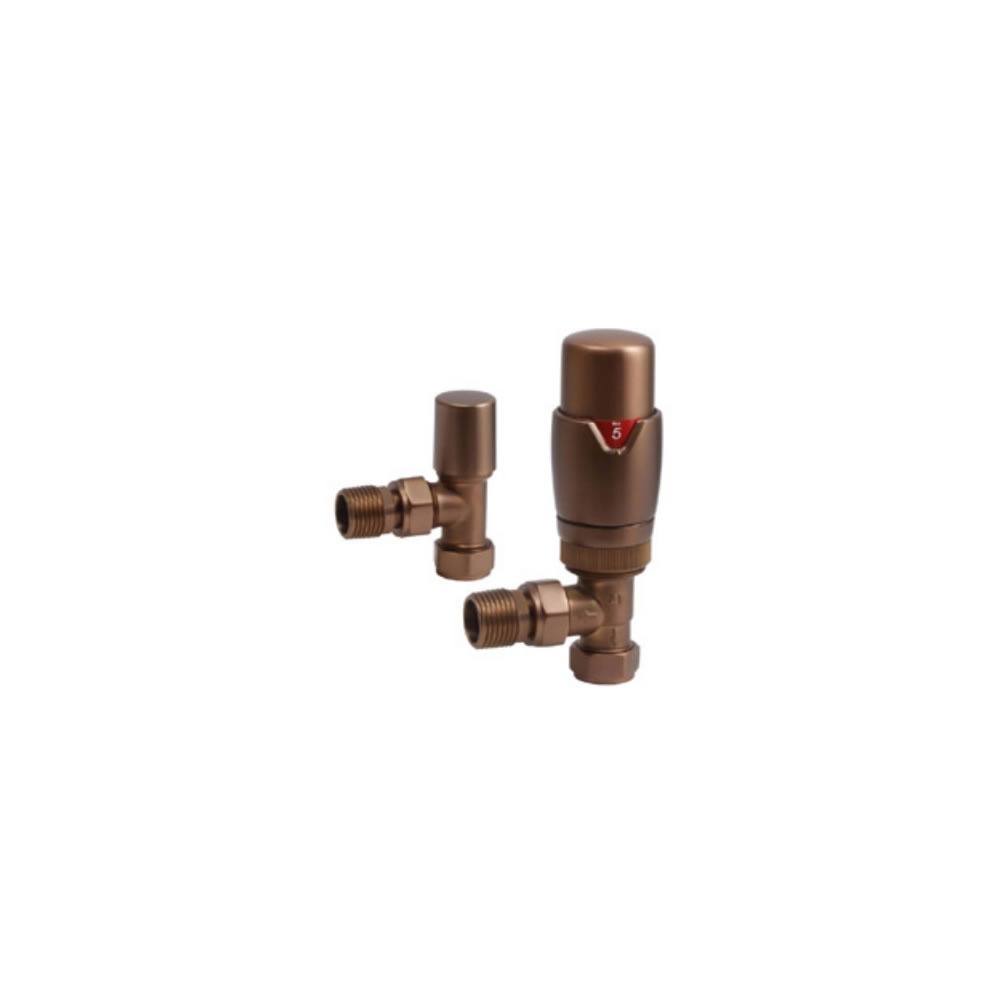 Cutout image of Redroom by Barwick Brushed Bronze Angled Thermostatic Radiator Valves
